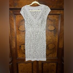 EUC Sue Wong Nocturne- Grey and Silver Embellished Dress. Size 6